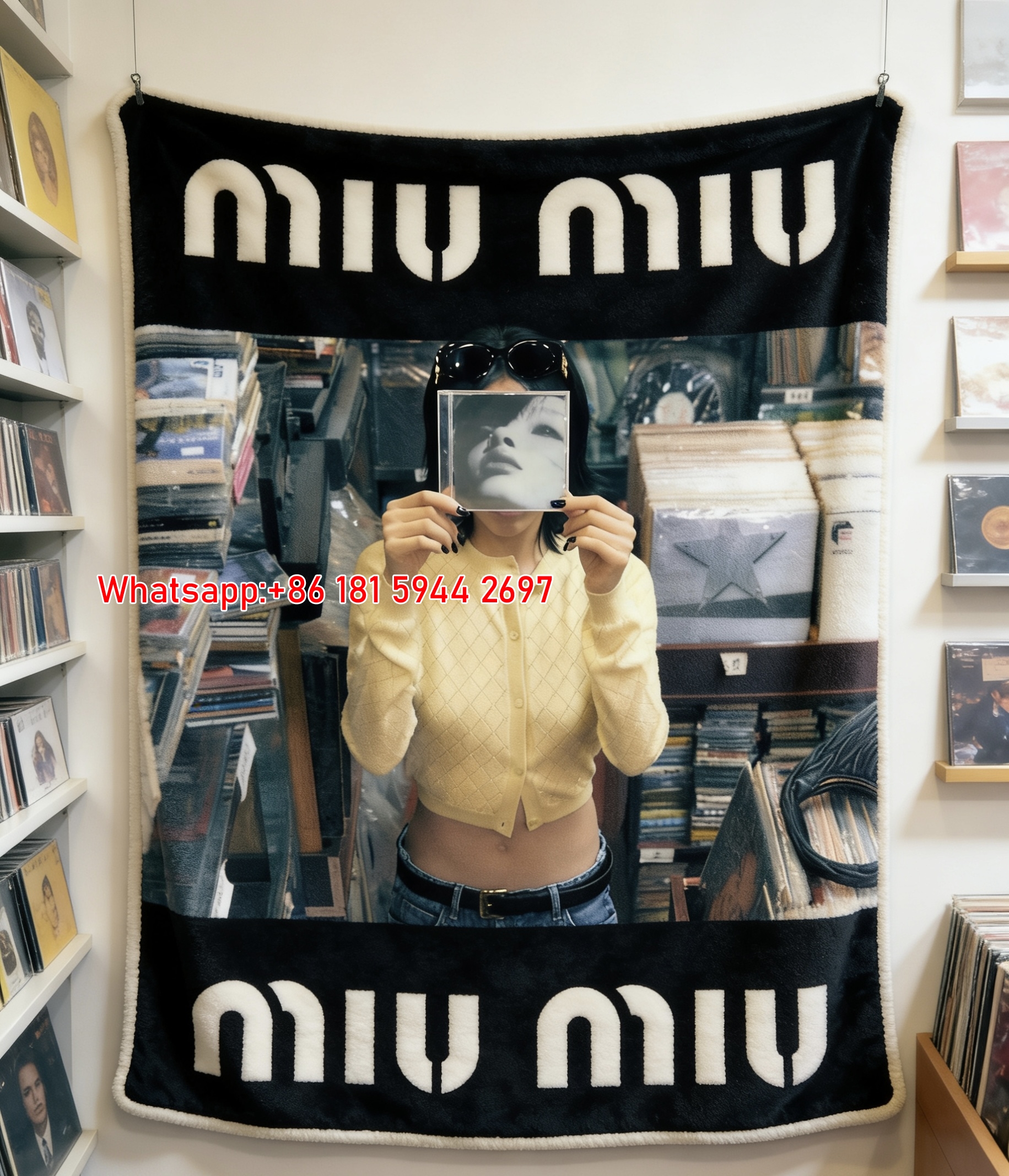 Miu Miu Retro Record Store Print Flannel Throw Blanket IMG_0454